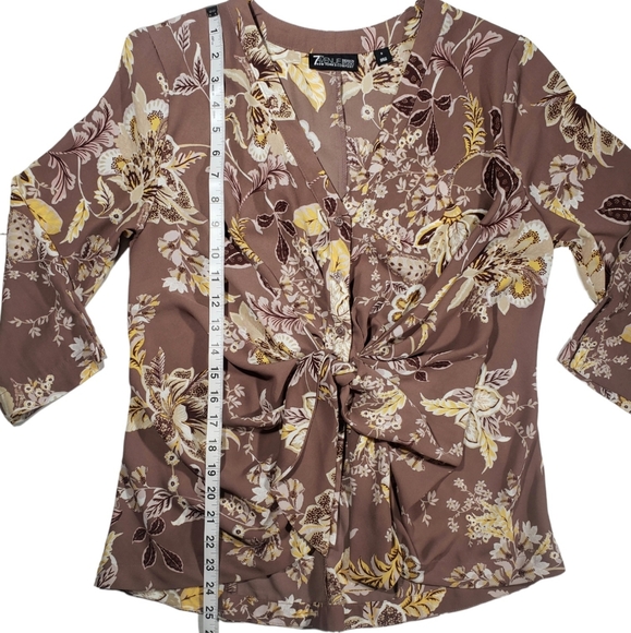 7th Avenue Design Studio NY & Co Floral 3/4 Sleeve Button Up Blouse Size Small - Picture 9 of 12
